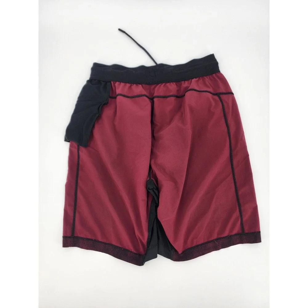 Lululemon‎ Mens Burgundy Black Textured Honeycomb Athletic Training Shorts 7in